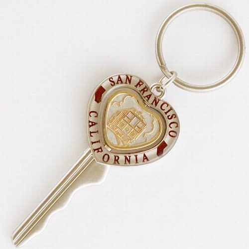 San Francisco Heart Charm Monogram Letter Initial M Keychain Keyring