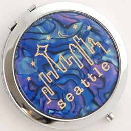 Seattle Typewritter Blue Pearlized Round Compact Mirror